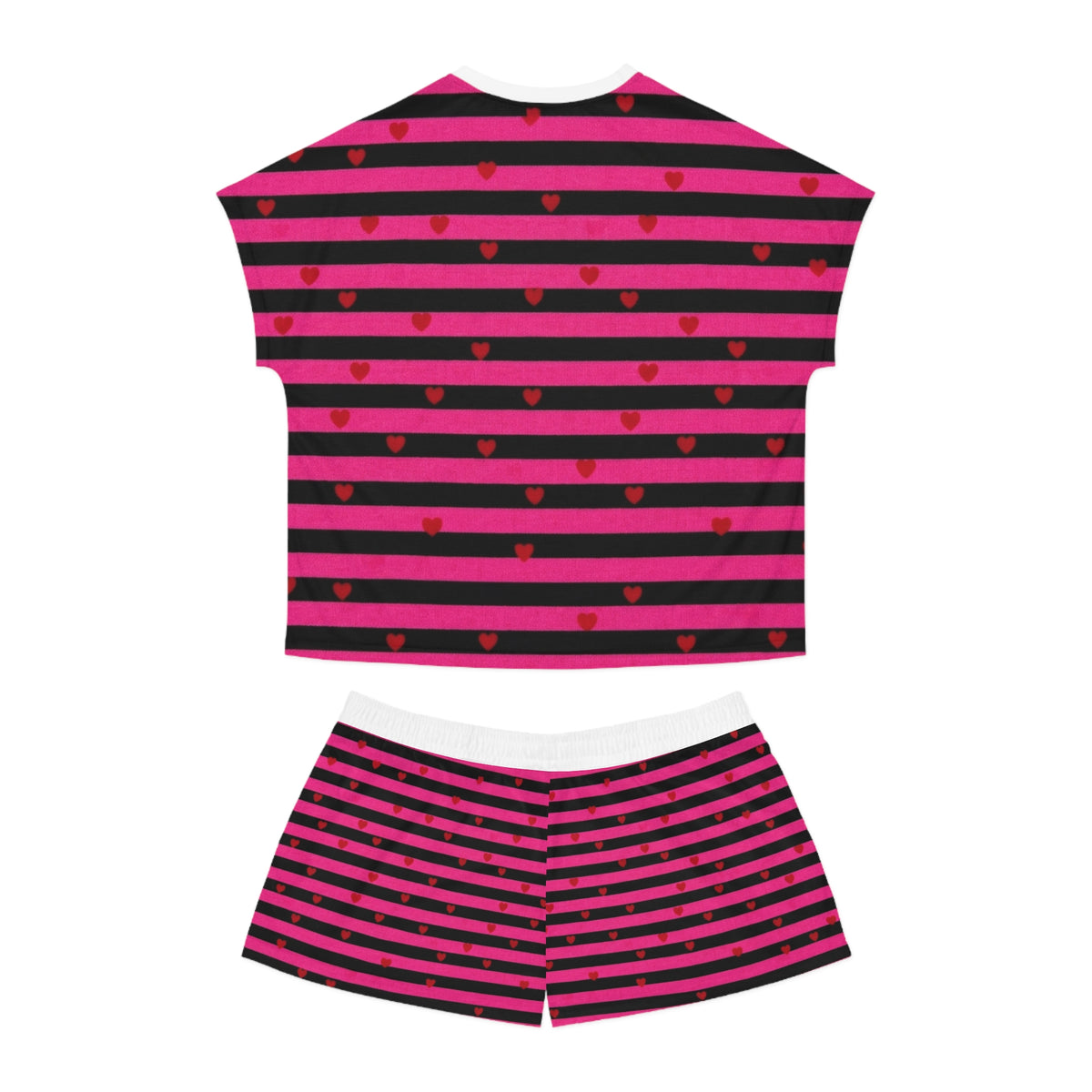  Conjunto de pijama rosa y negro con corazones – Ropa de dormir bonita y acogedora