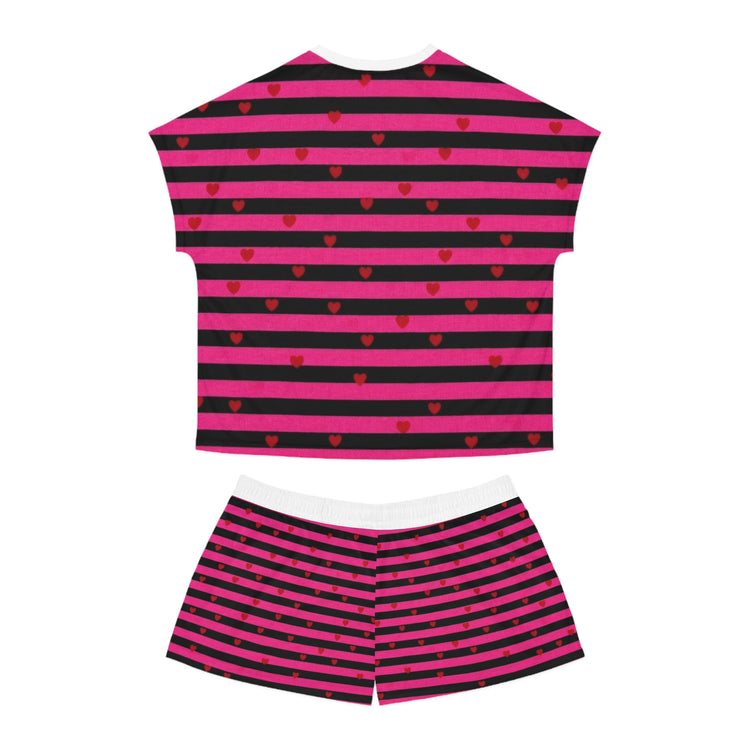  Conjunto de pijama rosa y negro con corazones – Ropa de dormir bonita y acogedora