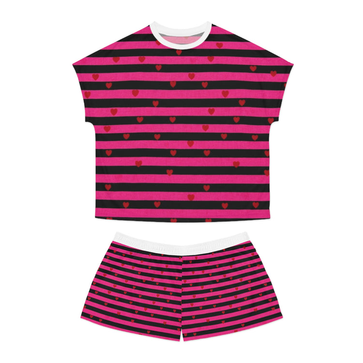  Conjunto de pijama rosa y negro con corazones – Ropa de dormir bonita y acogedora