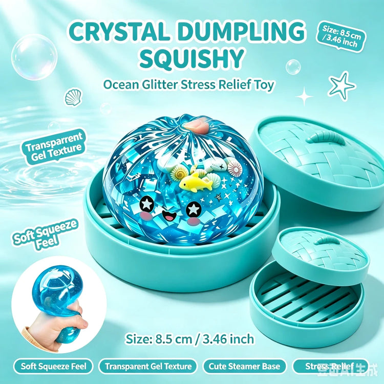 Juguete antiestrés de dumpling del océano con purpurina