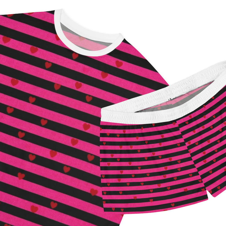  Conjunto de pijama rosa y negro con corazones – Ropa de dormir bonita y acogedora